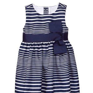 3T Dress Navy/White Sleveless Striped Bow